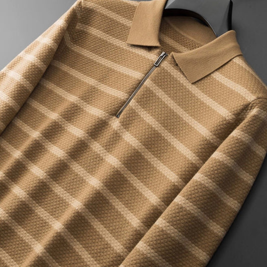 Autumn And Winter Collision Color Striped Polo Shirt Men's Long-sleeved Sweater
