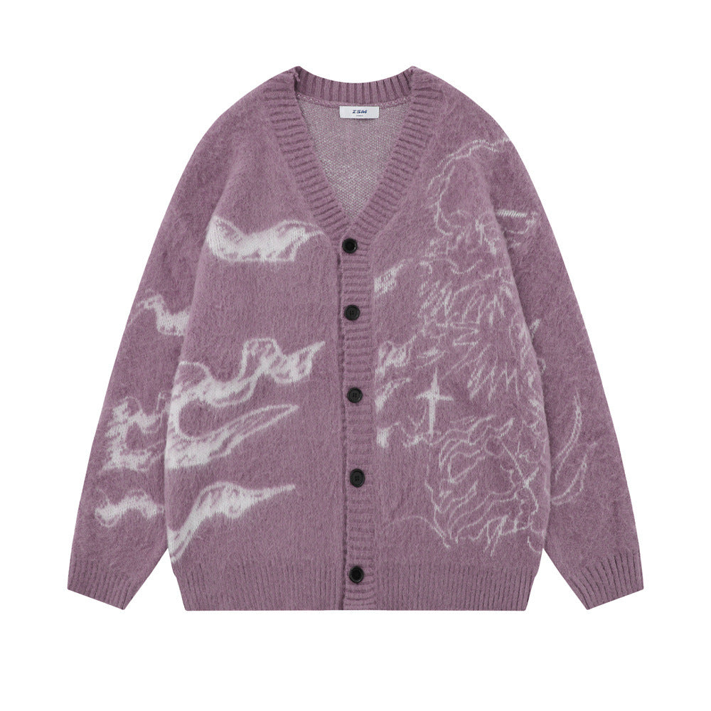 High Street Fuldt Abstrakt Jacquard og Fleeceforet Tyk V-hals Sweater