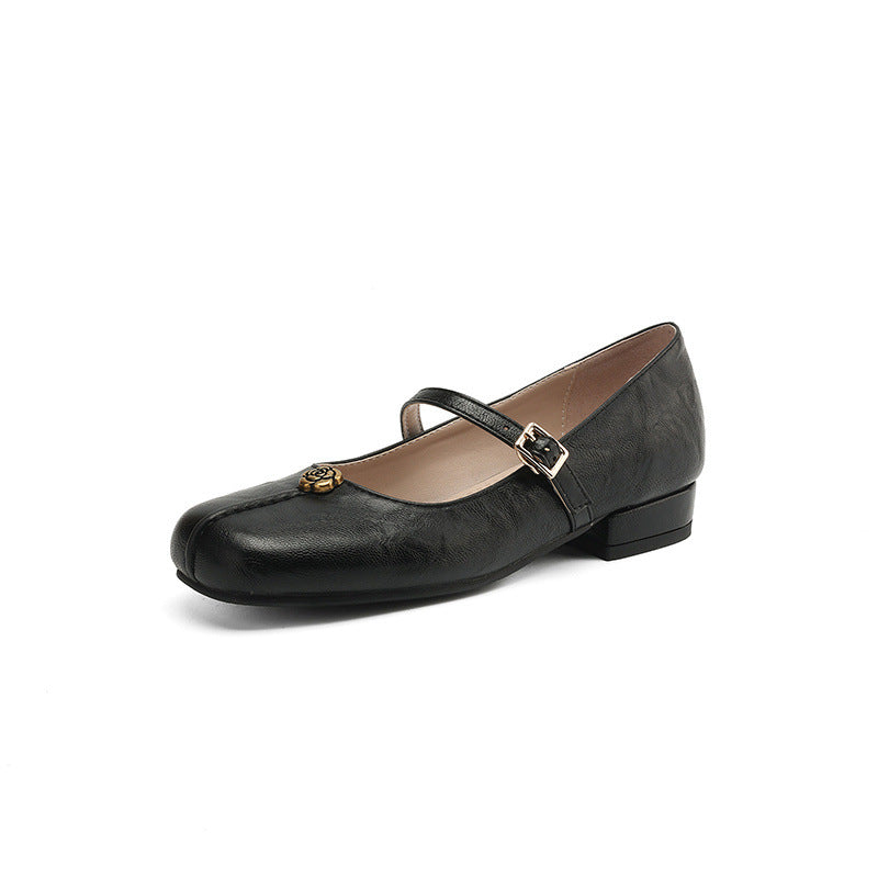 The Woman Is Wearing Low-heeled Mary Jane Shoes