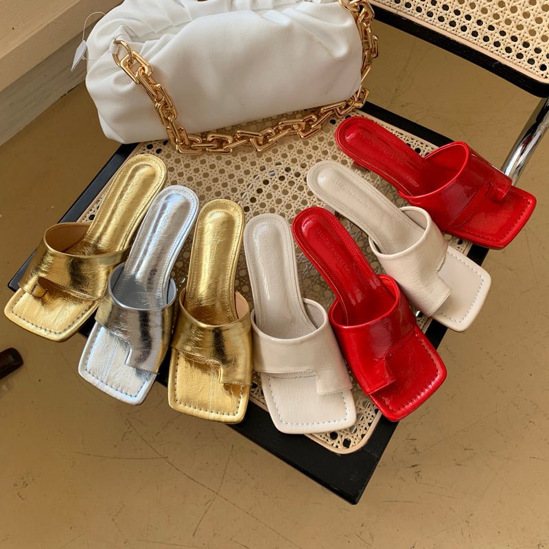 Square Toe Strap High Heel Sandals