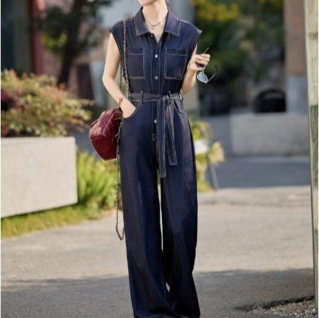 Women's Slimming Sleeveless Tencel Denim Jumpsuit