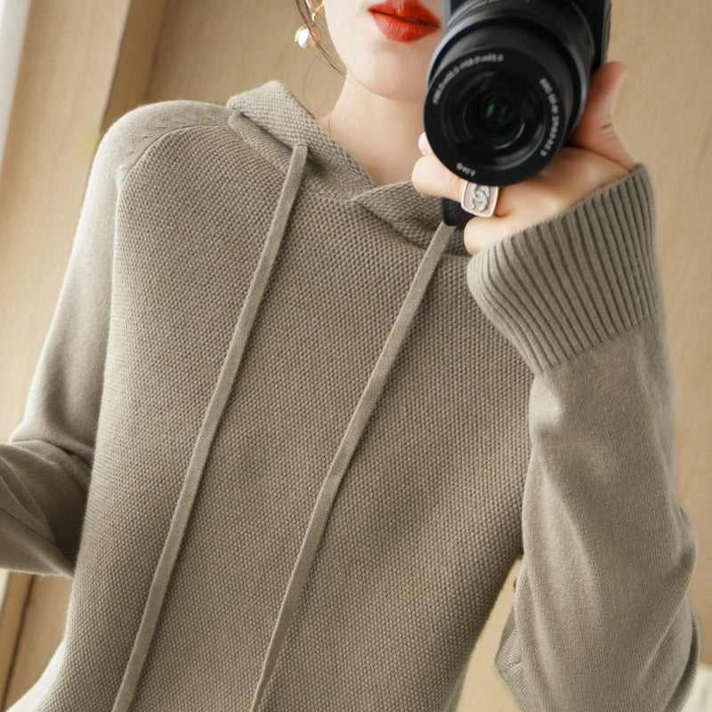 Thick Sweater Base Layer Coat Top Hooded Wool Knit Sweater