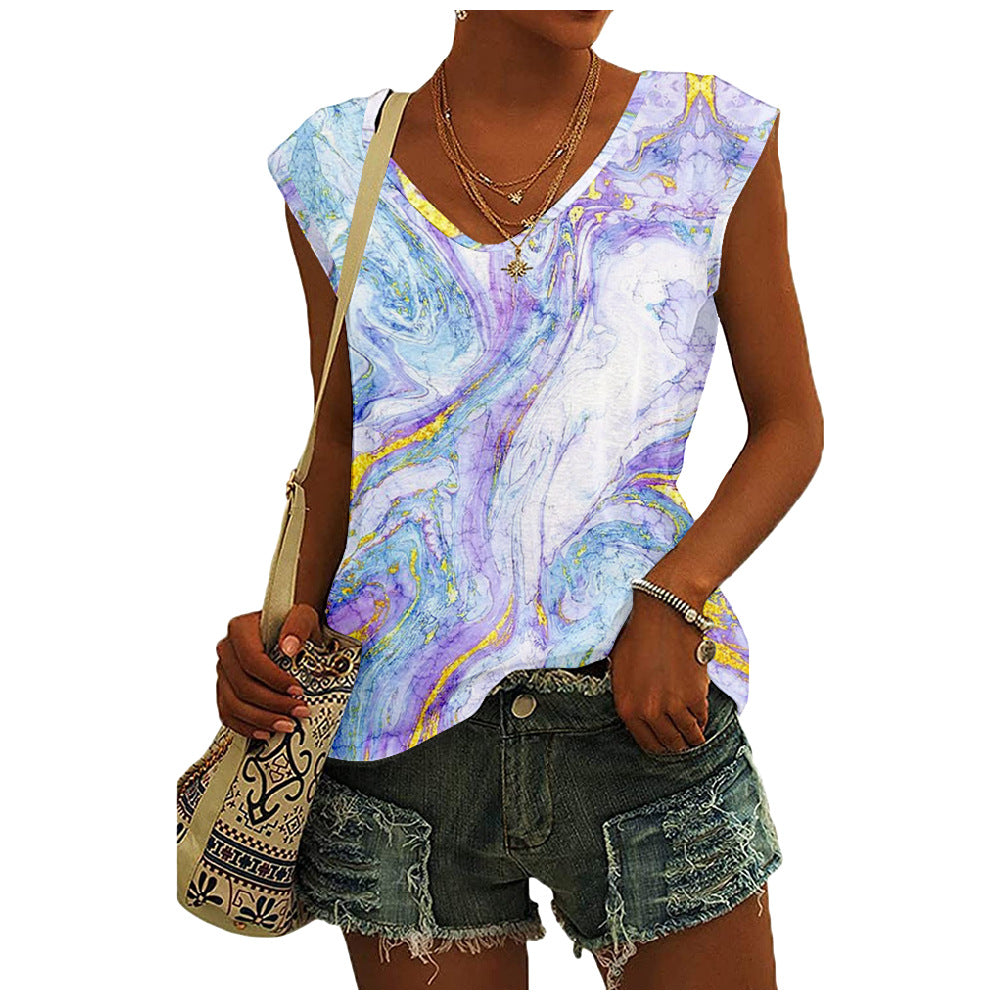 3D Digital Printing Basic Sleeveless V-neck Women's Vest Short Top
