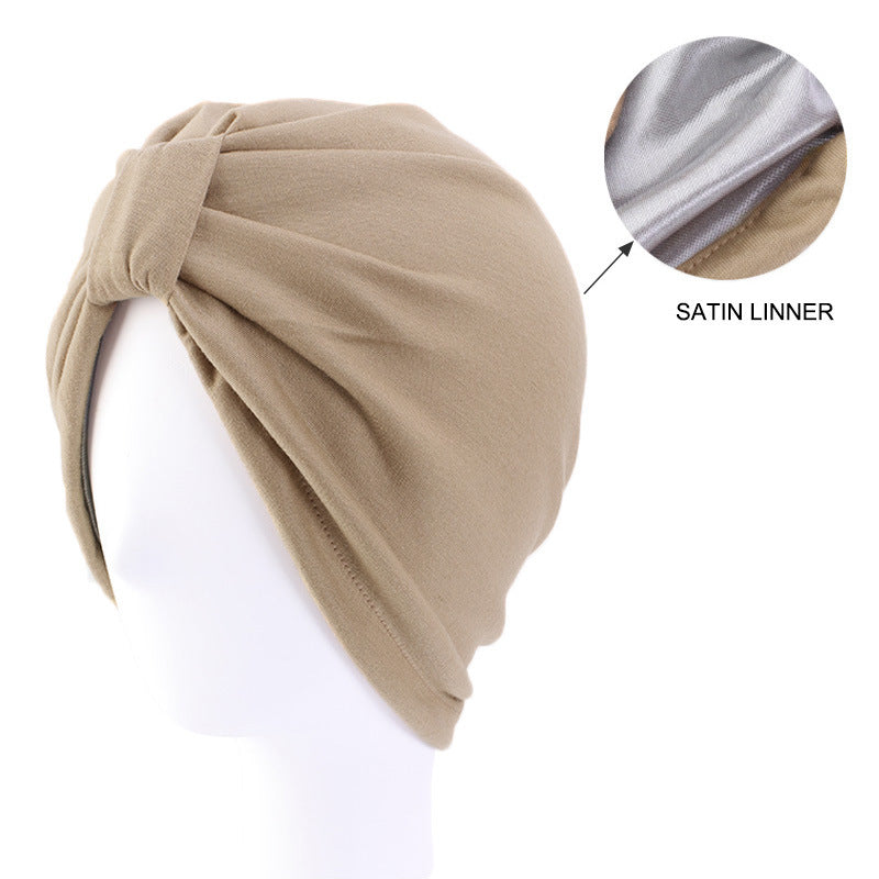 Double-layer Satin Cotton Headscarf Cap Ethnic Turban-style Headwear