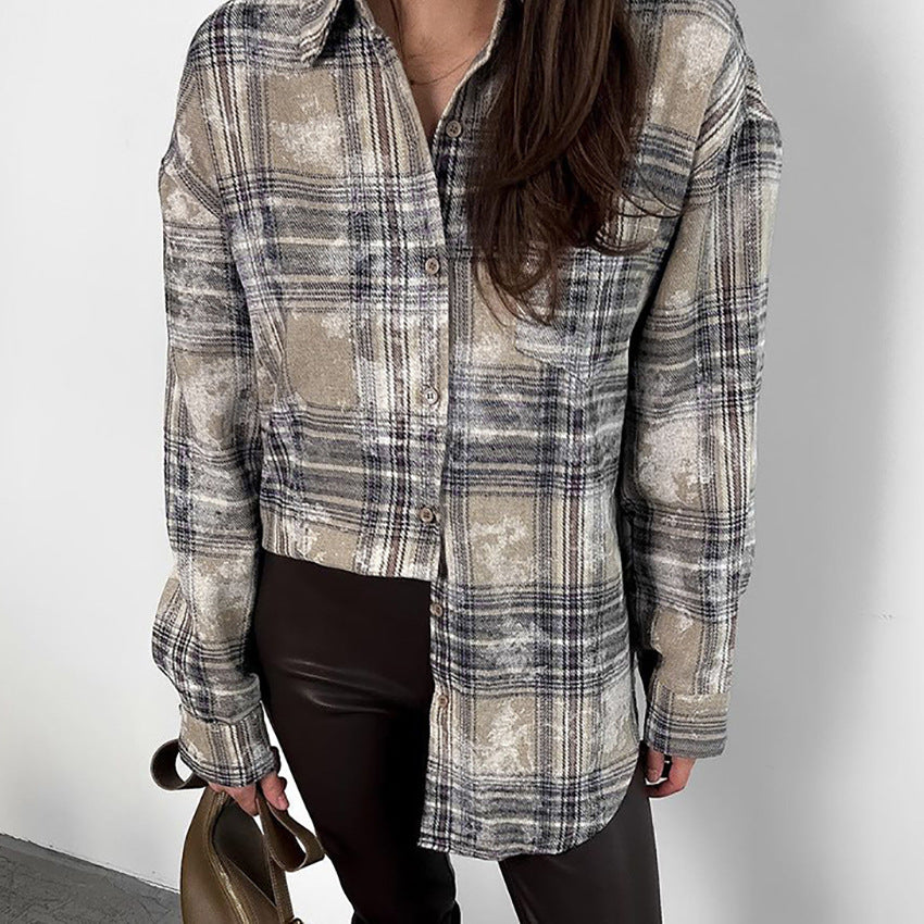 Retro Loose Brushed Plaid Shirt