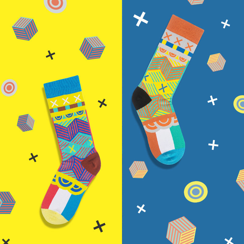 Asymmetrical AB Socks Planet Cute Cute Ladies Mid Tube Socks