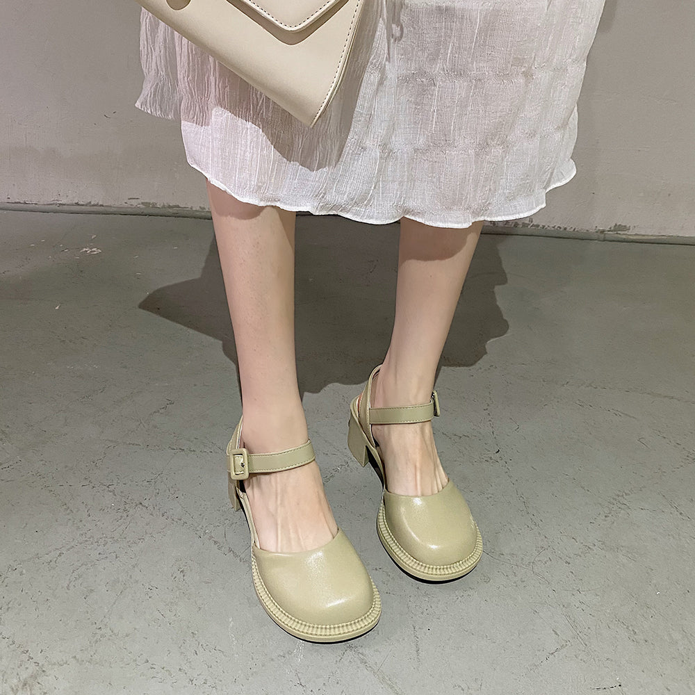 Baotou Sandals Lady Style High-heeled Gentle Mary Jane Single Shoes