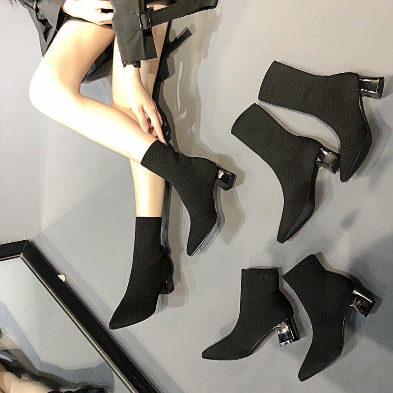 Winter Socks Boots High Heel Women's Shoes