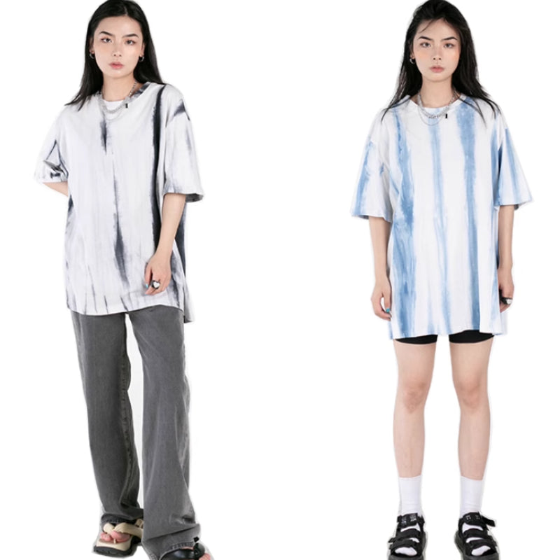 Håndlavet Tie-dye T-shirt Rund Hals Løs Lige Blomstrende Kortærmet