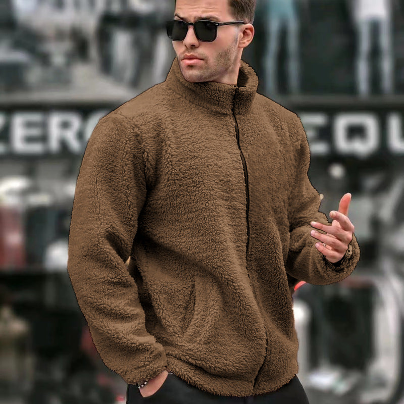 Men's Solid-Colored Casual Long-Sleeve Zip-Up Jacket With Stand Collar