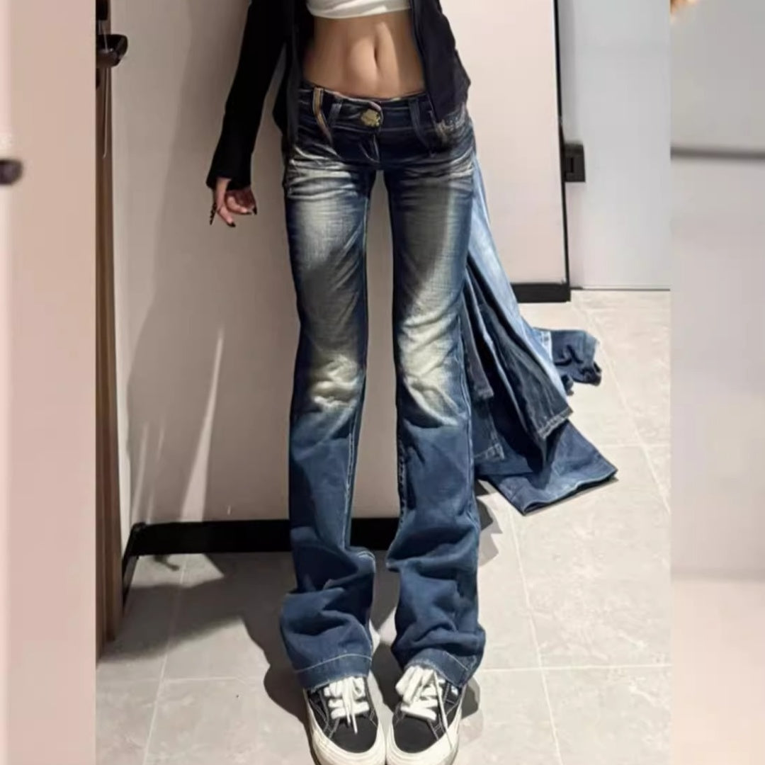 American-style Chic Edgy Embroidered Wing Jeans With A Designer Vibe