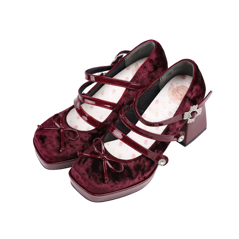 Velvet Edition Original Pearl Bow Three Buckles