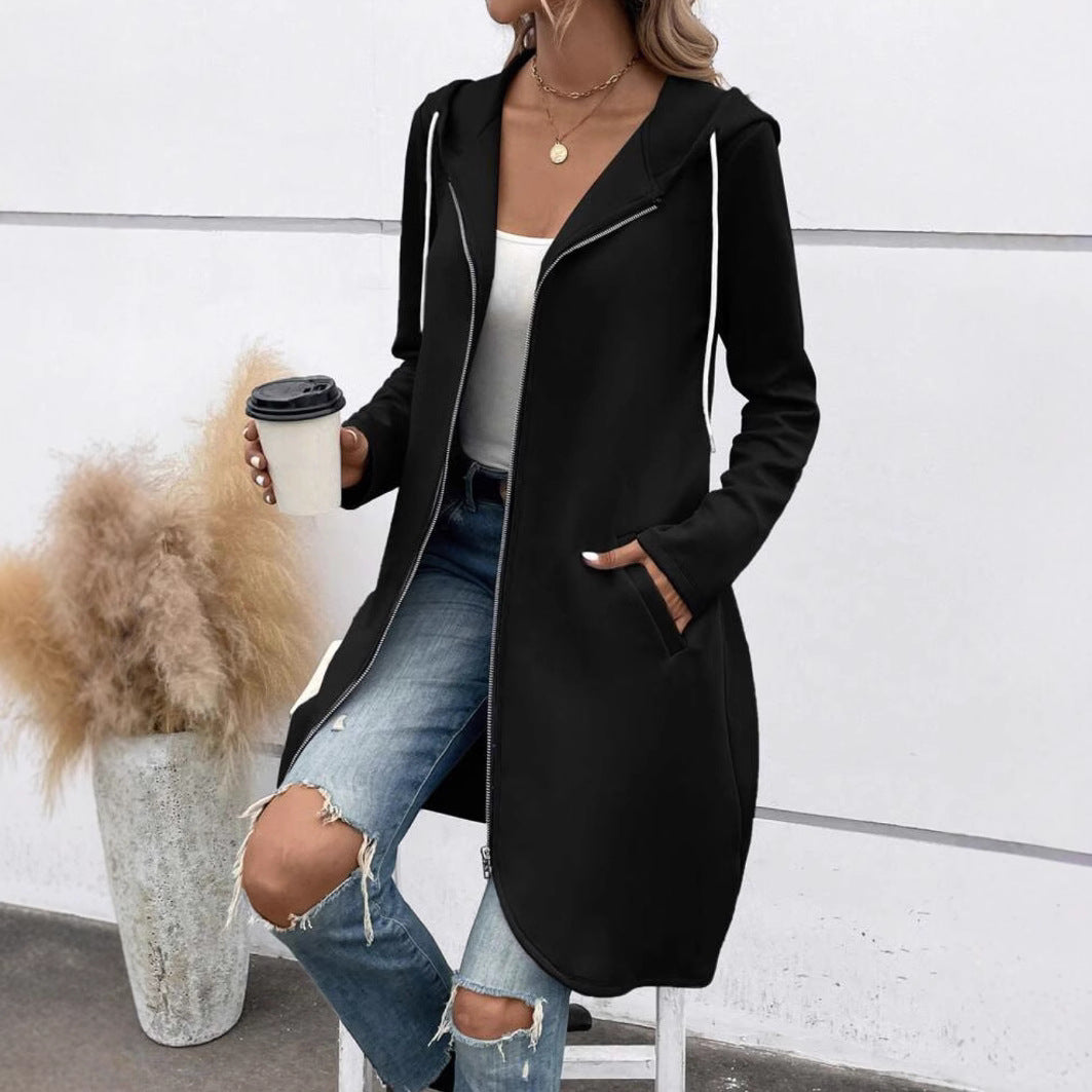 Personality Street Zip Hooded Long Velvet Lining Sweatshirt