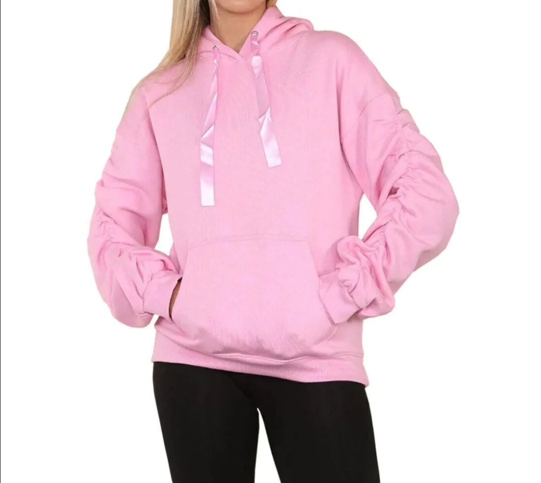 Dame Sweatshirt Med Lanternærmer Løs Hætte