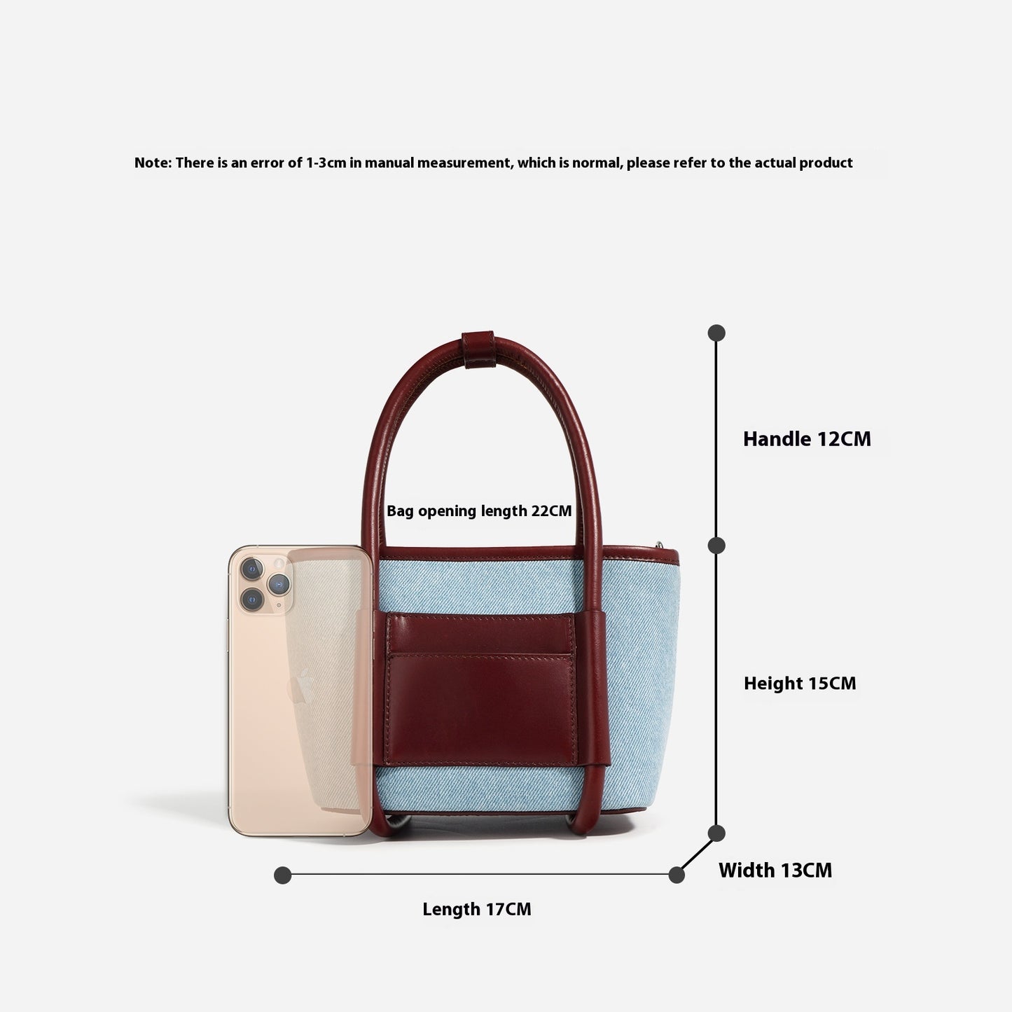 Toplag i okselæder med denimstof, grøntsagskurvetaske, niche, sammensat, enkelt skulder, crossbody