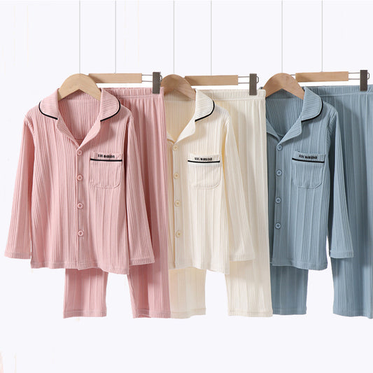 Children's Parent-child Homewear Suit Lapel Cotton