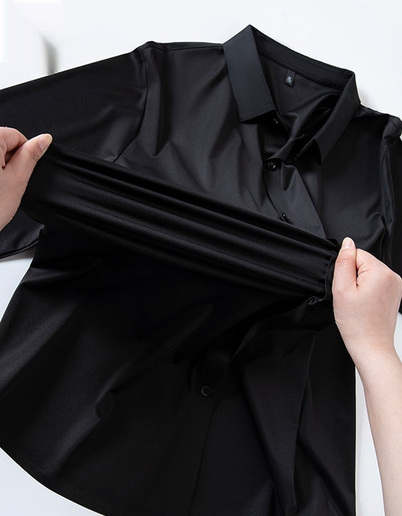 High-elasticity Mens Seamless Wrinkle-free Ice-silk Long-sleeve Shirt