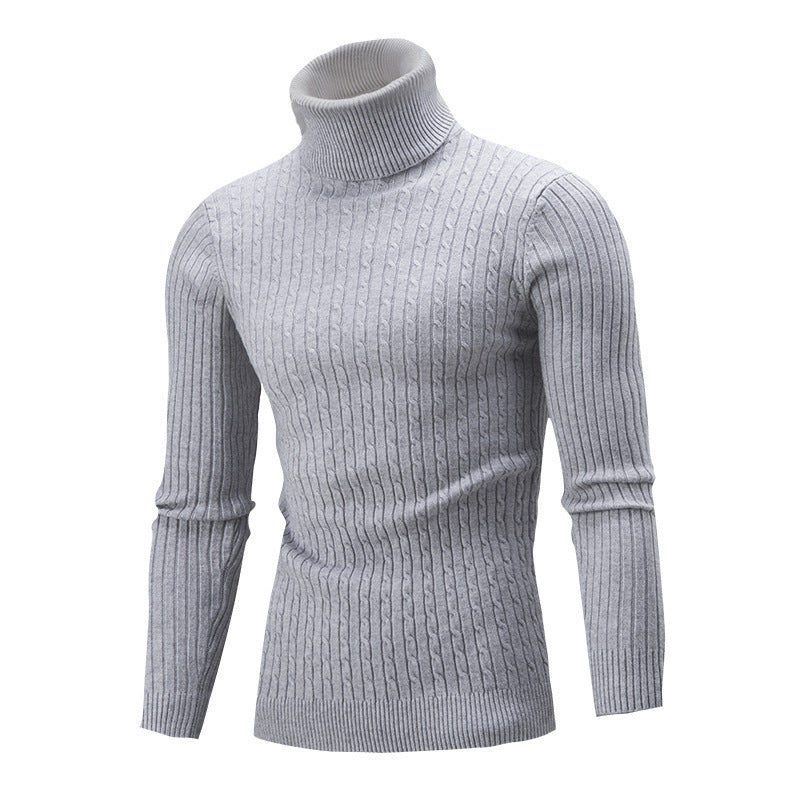 High Neck Fried Dough Twist Long Sleeve Men's Casual Sweater