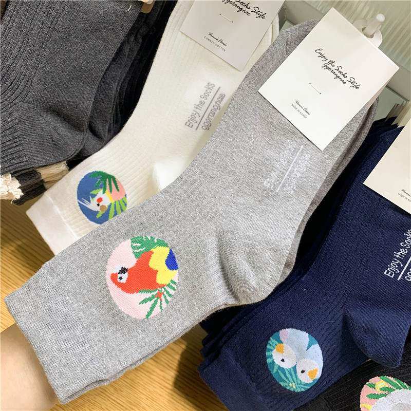 Korean-style Cotton Ankle Socks For Girls Cute Parrot Pattern