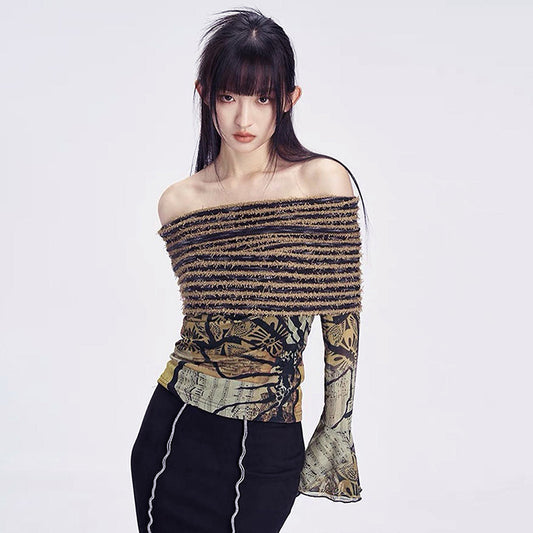 Women's Fashion Floral-print Off-shoulder Top