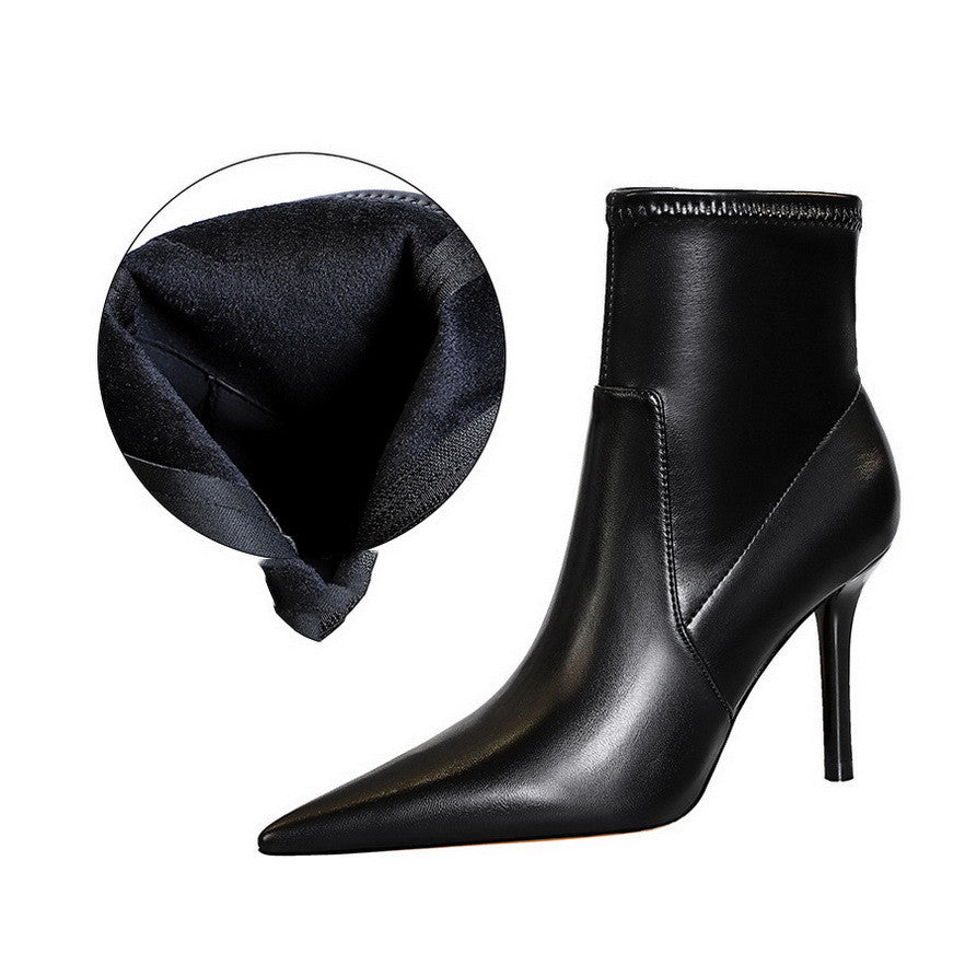Slim Super High Heel Pointed Side Zipper Winter Short Tube