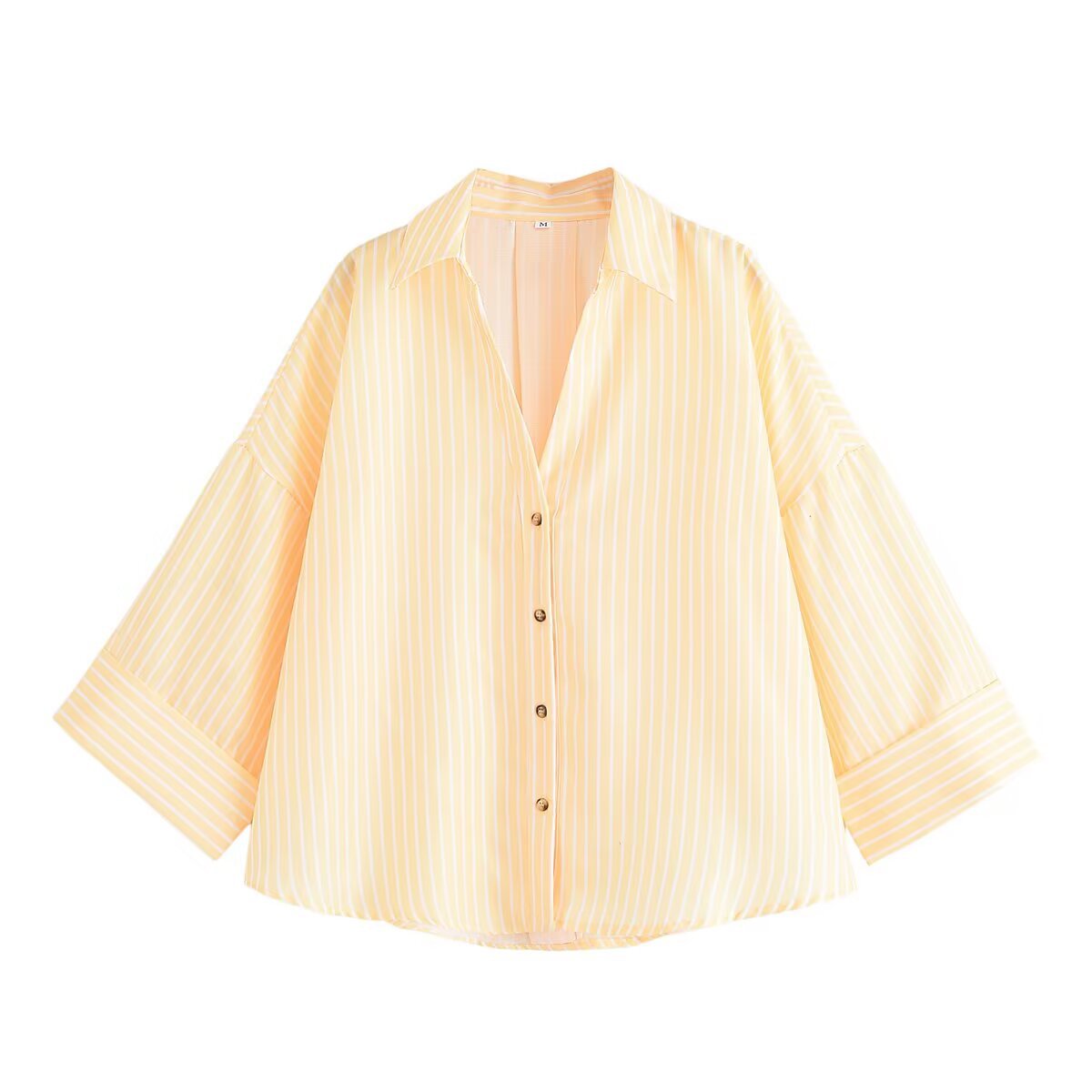 Women's Fashionable Slim-Fit Linen Multi-Color Striped Long-Sleeve Shirt