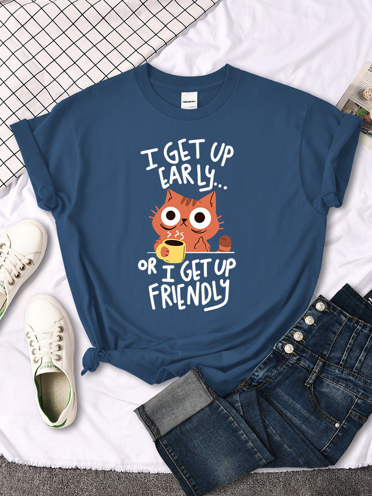 Womens Casual Crew-neck Printed All-match Short-sleeve Top