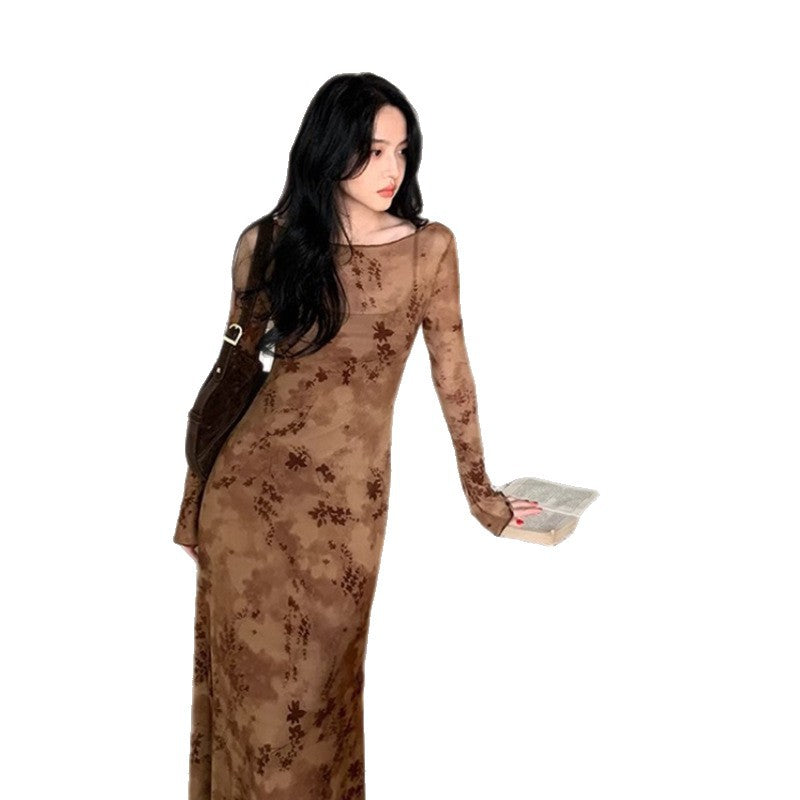 French-style Hong Kong Inspired Retro-print Dress