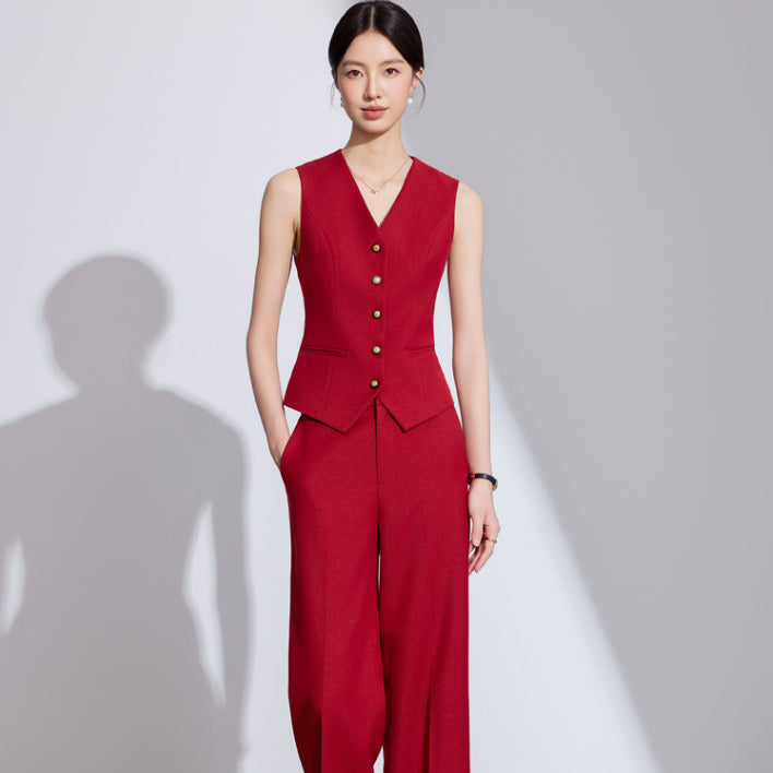 Sleeveless Vest Set With Wide-leg Pants