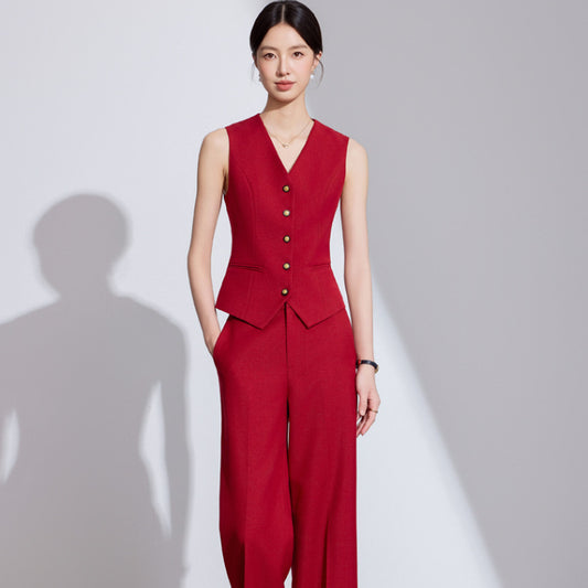 Sleeveless Vest Set With Wide-leg Pants