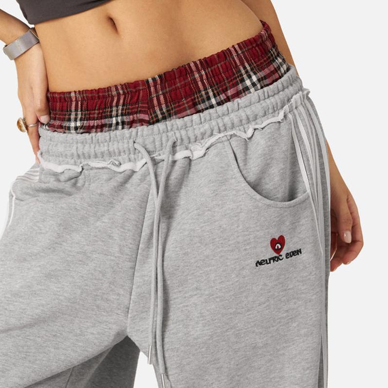 Casual Patchwork Plaid Loose Wide-Leg Pants