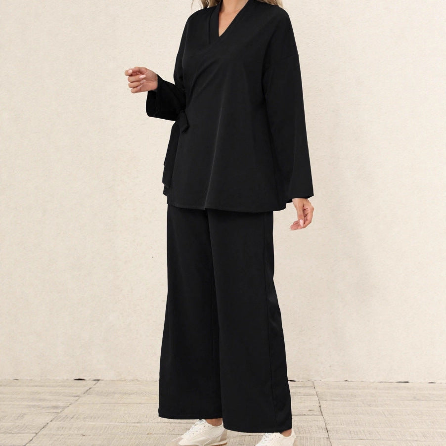 Women's Loose-fitting Top And Wide-leg Pants Two-piece Set