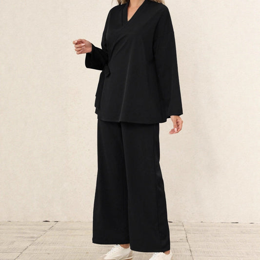 Women's Loose-fitting Top And Wide-leg Pants Two-piece Set