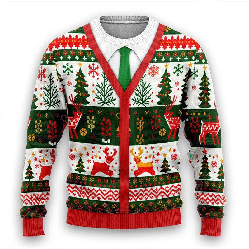 Men's Christmas 3D Print Round Neck Casual Sweater Coat