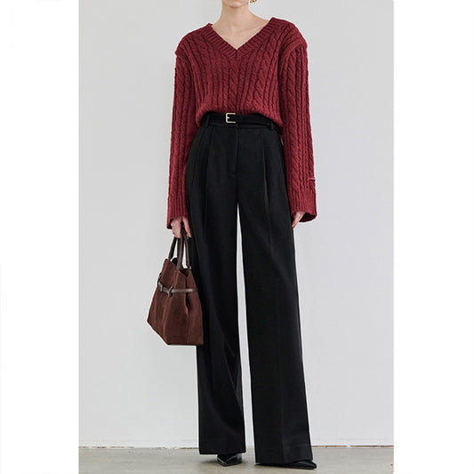 New High-waisted, Straight-leg Black Wide-leg Suit Pants