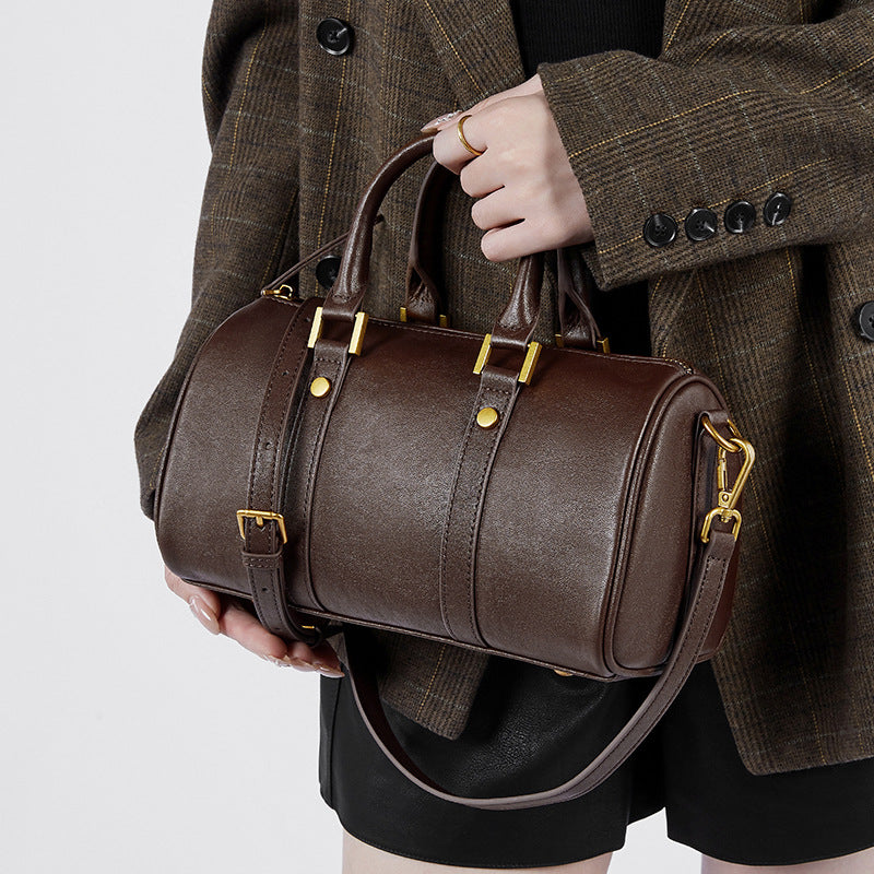 Retro bærbar crossbody-taske i okselæder