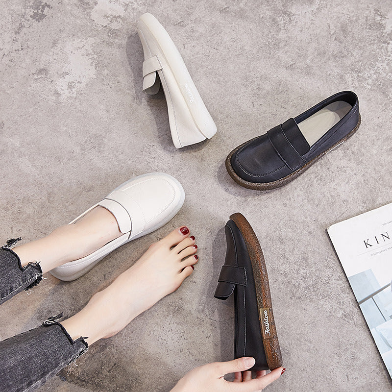 British All-match Leather Soft Sole White Shoes