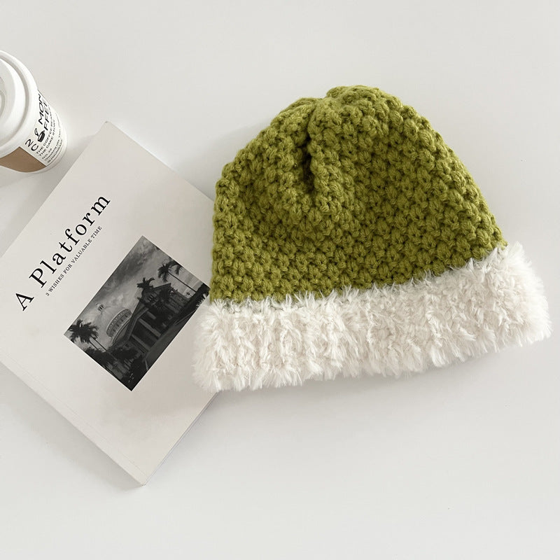 Handmade Plush Stitching Knitted Hat Female