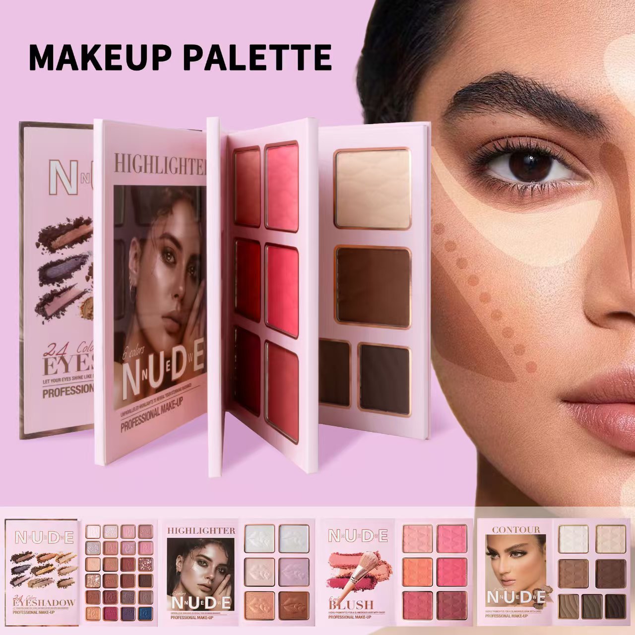 Multifunctional Eye Shadow Plate Matte Shimmer Blush Highlight Integrated