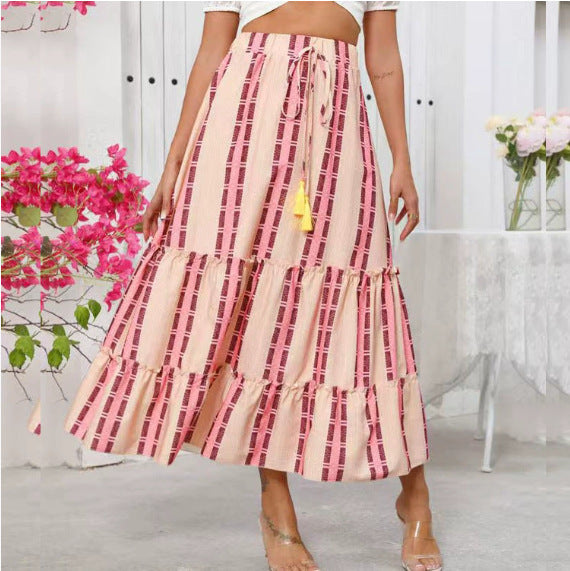 Bohemian Resort Style Beach Wide Printed Skirt