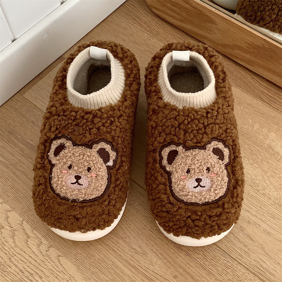 Student Dormitory Non-slip Warm Plush Shoes Cartoon Cute Full Heel Wrap Cotton Slippers