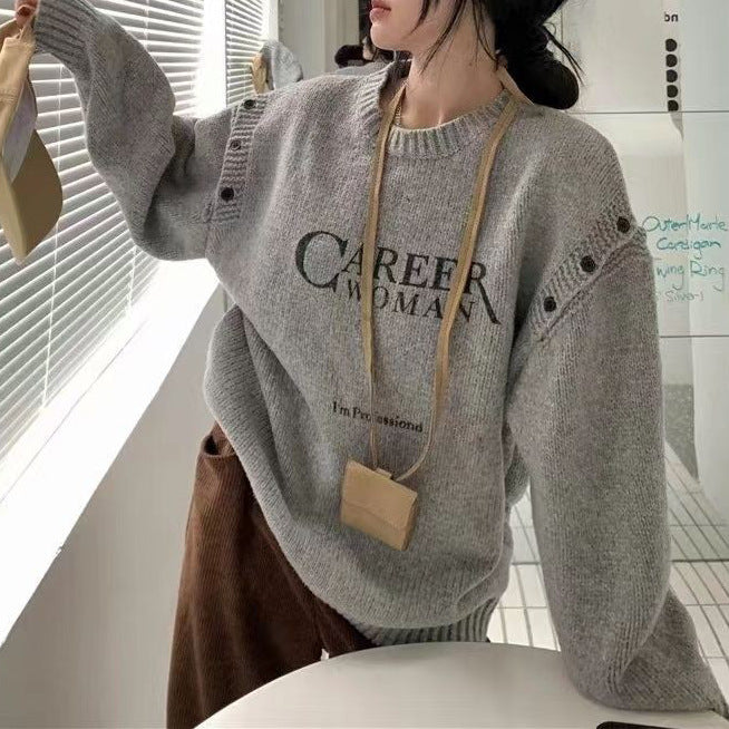 New Off-the-shoulder Letter Splicing Fashion Long Sleeve Knitted Women's Clothing