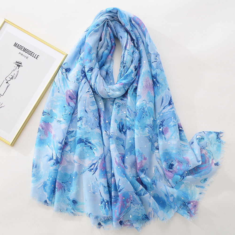 Women's Rose Bronzing Large Gauze Cotton Linen Versatile Scarf