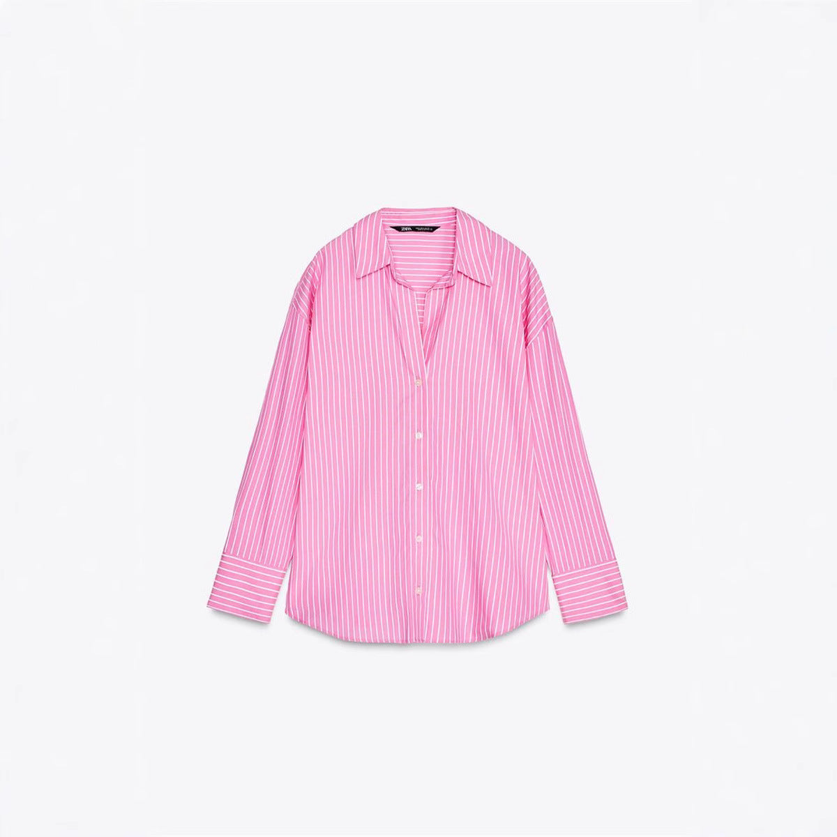 European And American Style Long Sleeve Lapel Loose Striped Poplin Shirt
