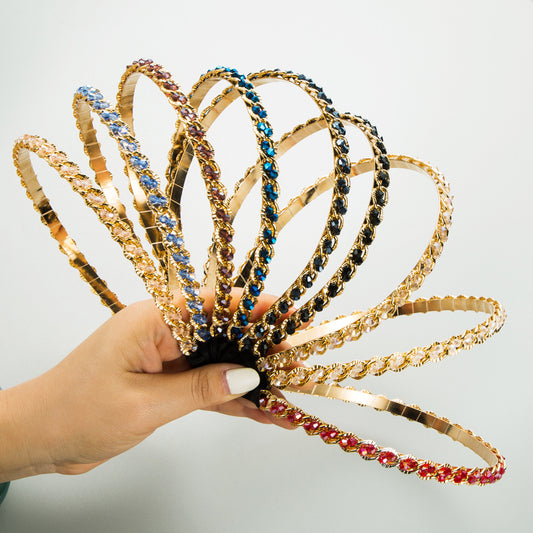 Retro Metal Korean Crystal Chain Winding Headband