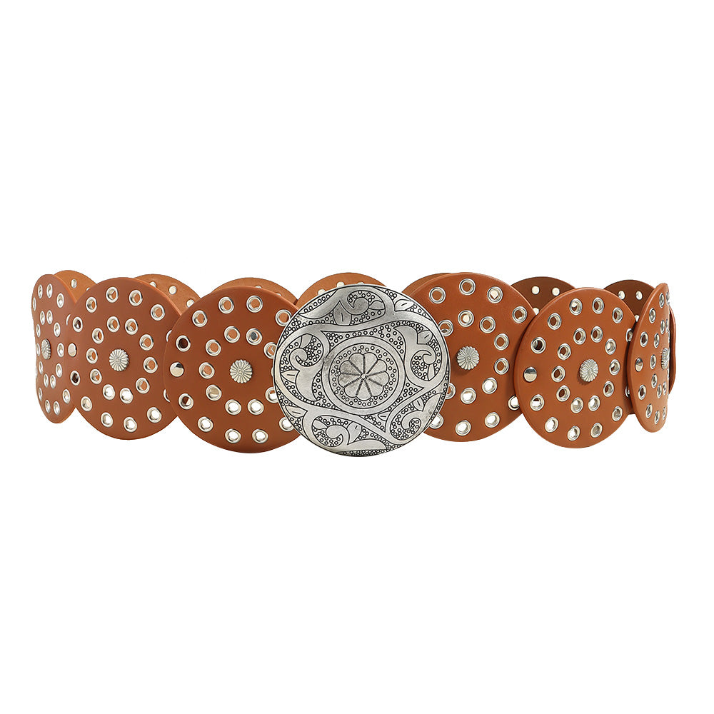 Fashion Punk Exaggerated Round Cutout Personality Belt Ladies Metal Retro Wide Belt