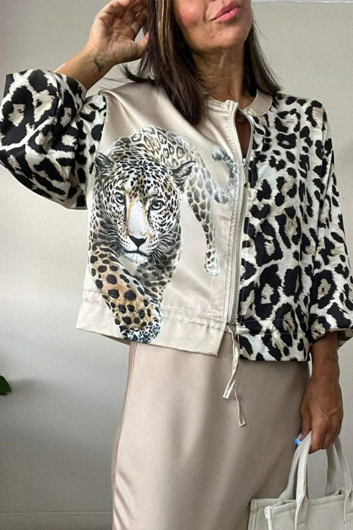 Women's Fashion Loose Print Zip-Up Jacket