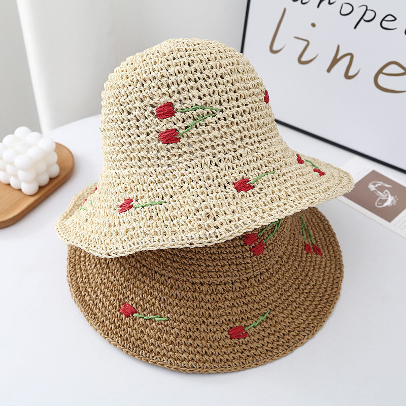 Wavy Brim Straw Fisherman Knitted Hat