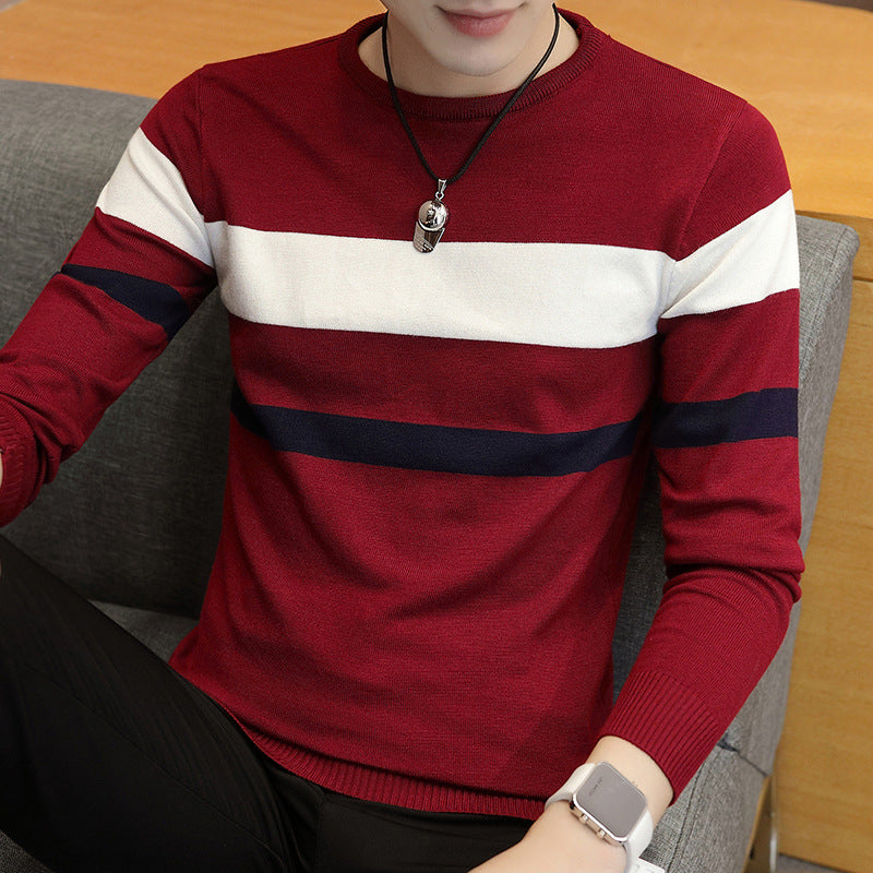 Men's Sweater Knit Sweater Pullover Slim Round Neck Sweater