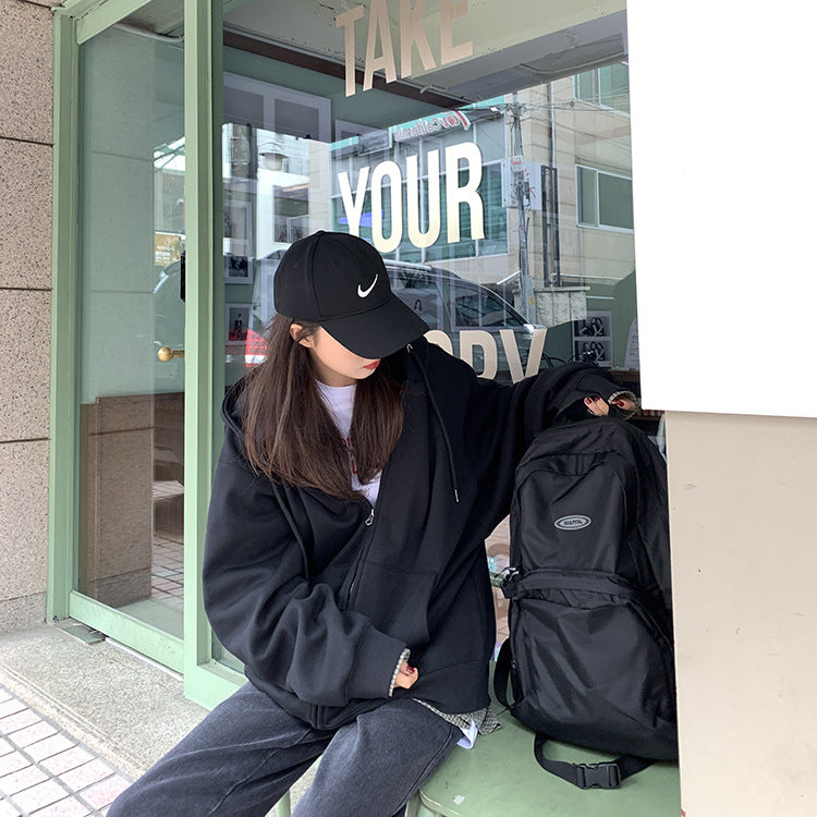Womens Loose Korean-Style Hooded Sweatshirt Top